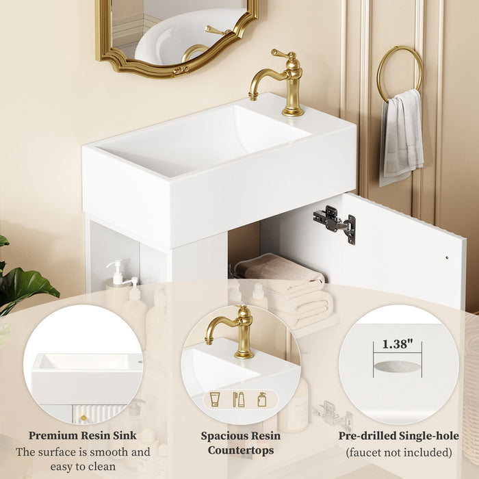Floating Bathroom Vanity With Resin Basin, Left Side Storage - White