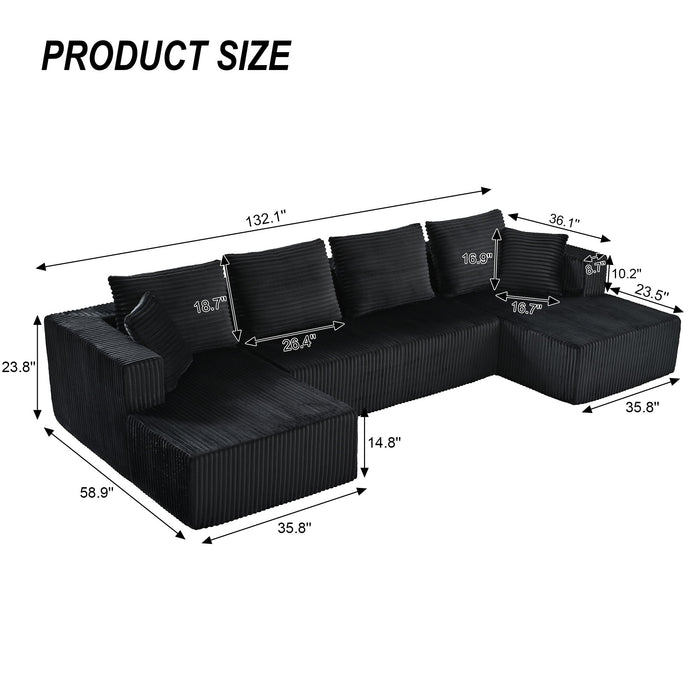 U-Shaped Modular Sectional Sofa With Double Chaise, Oversized Deep Seat For Living Room