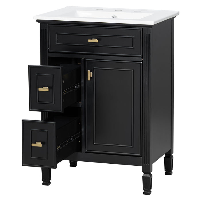 Bathroom Vanity With Sink, Flip Drawer, 2 Drawers, Adjustable Shelf