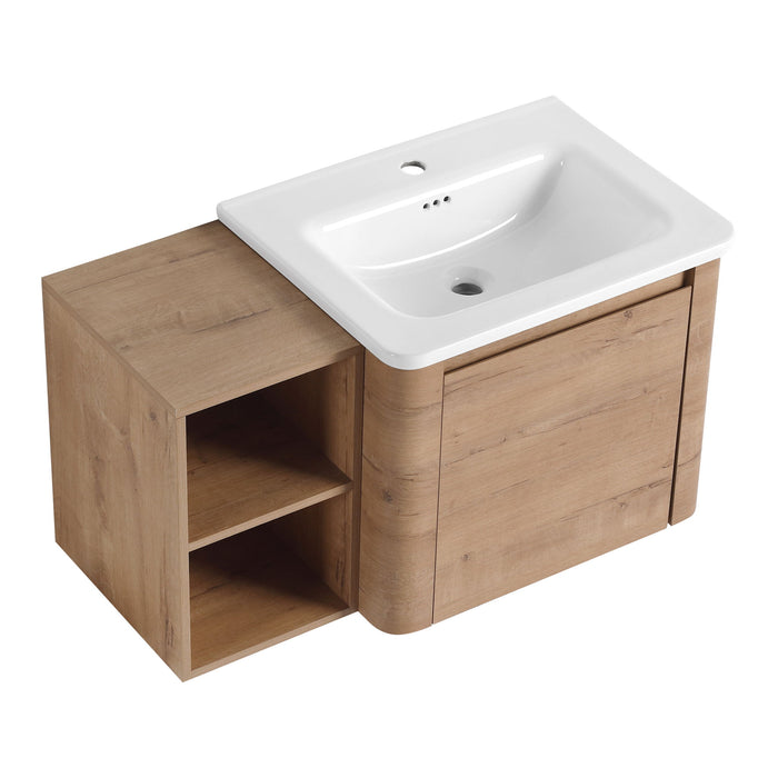 Wall Mounted Bathroom Vanity & Sink, Storage Shelves & Soft Close Door