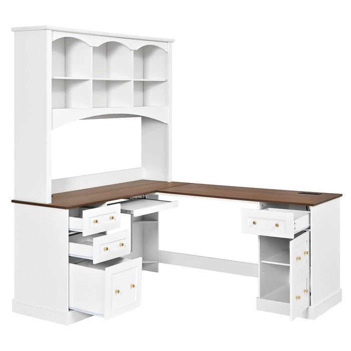 Space Saving L-Shaped Computer Desk With Keyboard Tray & Charging Stations
