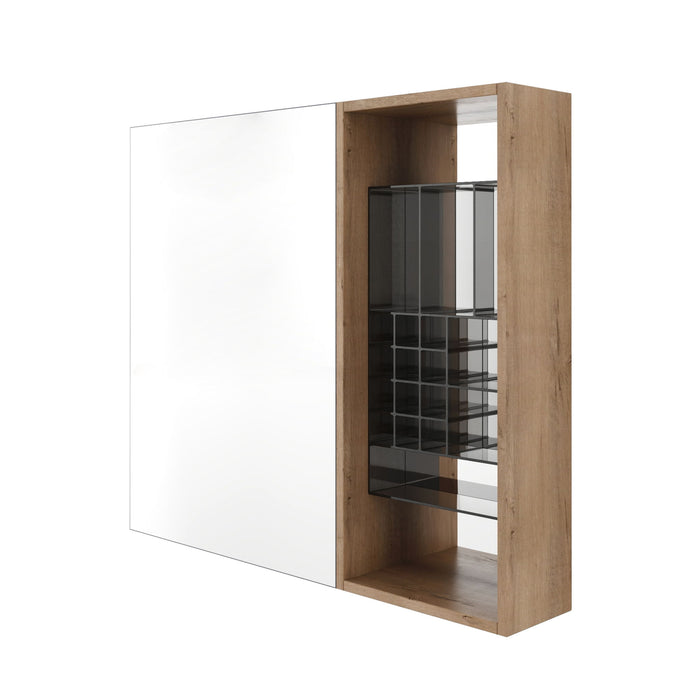 Wall Mounted Bathroom Mirror Cabinet With Adjustable Shelves - Imitative Oak