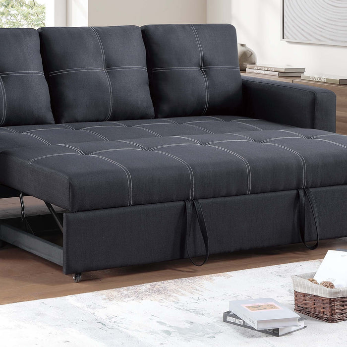 Sectional Sofa Pull Out Bed Upholstered Tufted Convertible Couch - Black