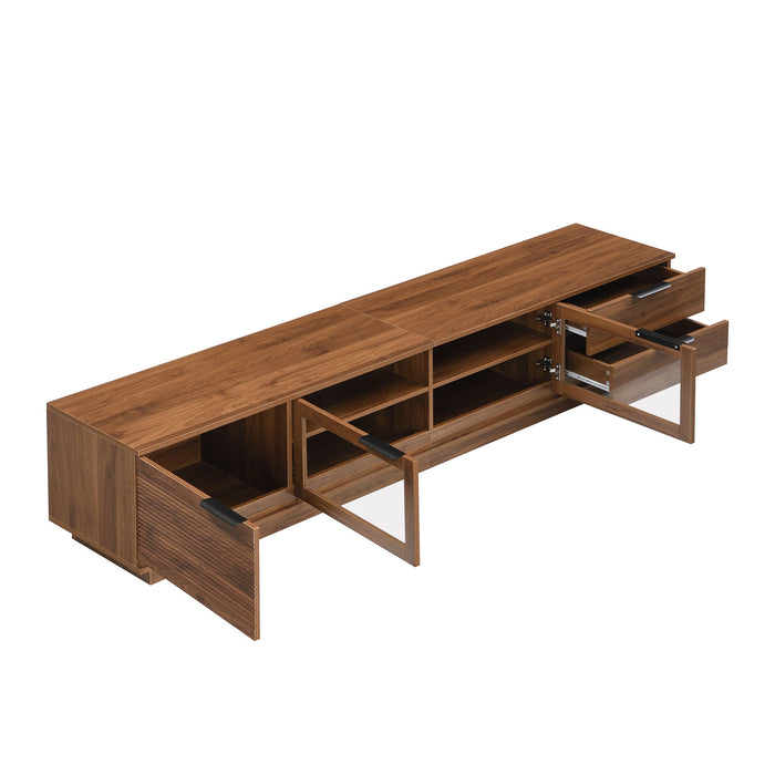TV Stand With 2 Drawers, Doors & Cable Management, Soft Closing Hinges - Walnut