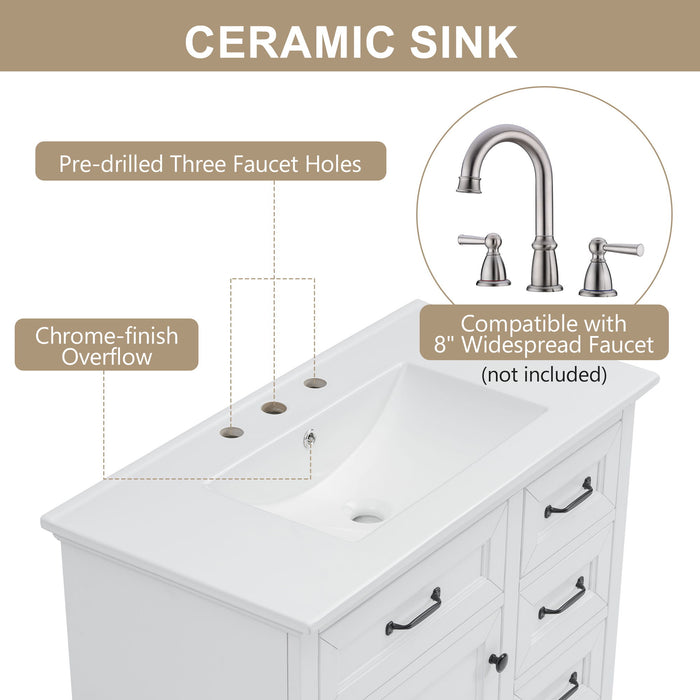 36" Bathroom Vanity With Sink, 2 Tip Out Drawers, Soft Close Hinges