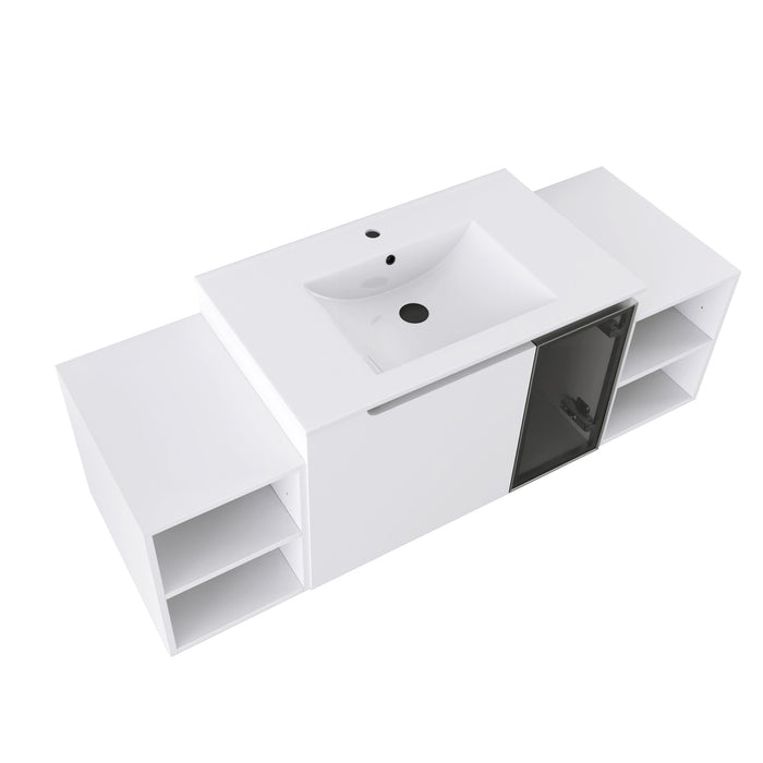 Wall Mounted Bathroom Vanity With Sink, Cabinet & Half Door