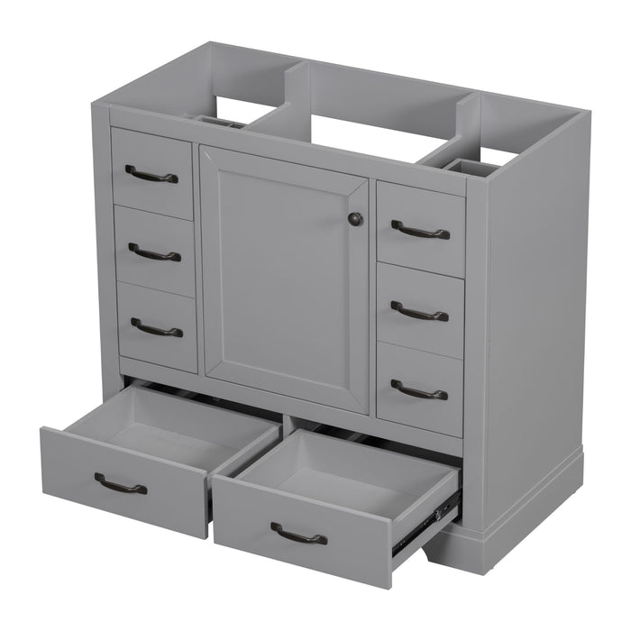 36" Bathroom Vanity Without Sink, Cabinet Base Only, 6 Drawers, Multi Functional Drawer Divider, Adjustable Shelf - Gray