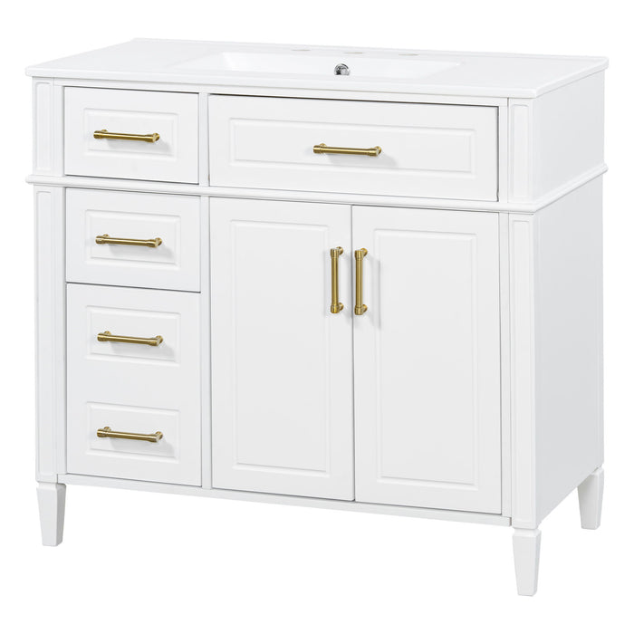 Bathroom Vanity With Sink, 4 Drawers, 2 Doors