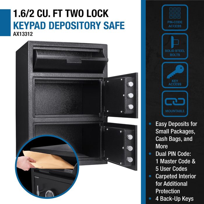 Digital Keypad 2 Lock Depository Safe 1 6 2 Cubic Ft - Black