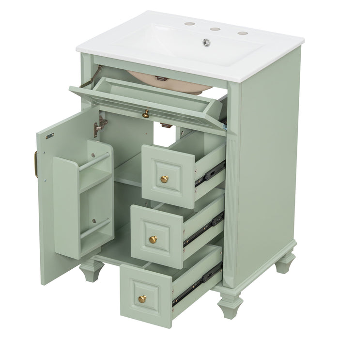 Freestanding Bathroom Vanity With Sink, 3 Drawers & Flip-Out Drawer