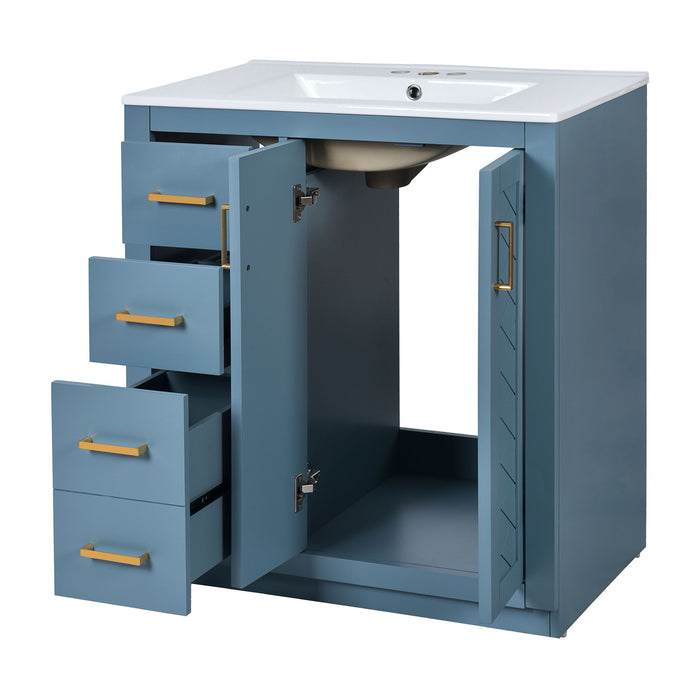 Ceramic Sink Combo, Freestanding Vanity Set With 3 Drawers & Soft Closing Doors