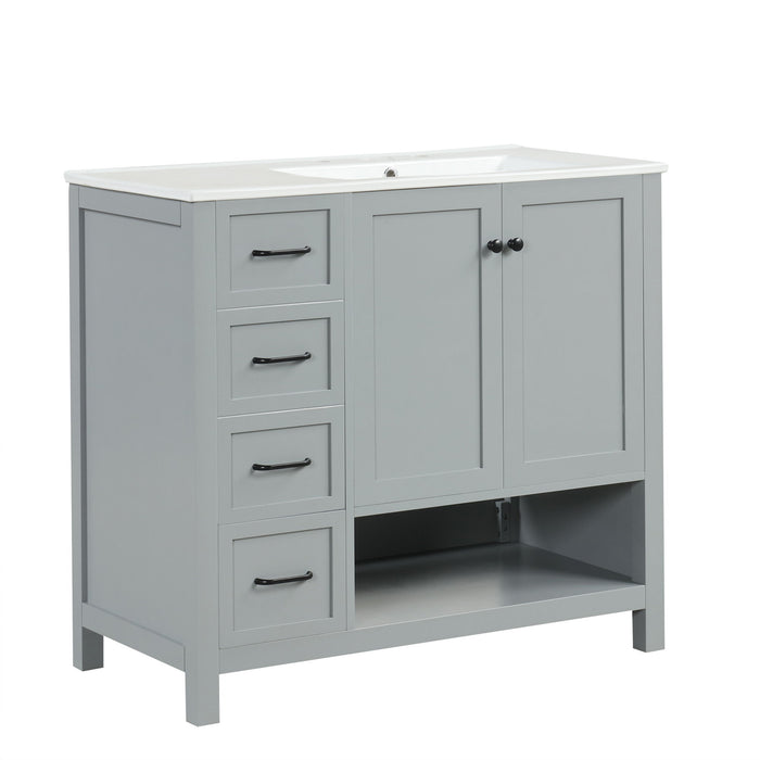 Bathroom Vanity With Sink Top, Bathroom Vanity Cabinet With 2 Doors And 2 Drawers, Open Shelf