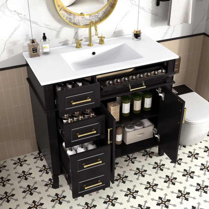 Bathroom Vanity With Sink, 4 Drawers, 2 Doors