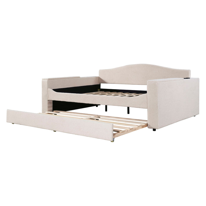 Upholstered Daybed With Storage Armrests, Trundle And Latest Integrated Bluetooth Audio System