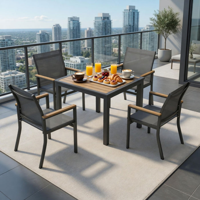 Gray Aluminum Patio Dining Set With Textilene Chairs, 5 Piece All Weather Outdoor Table And Chair Set For Patio, Porch, Garden