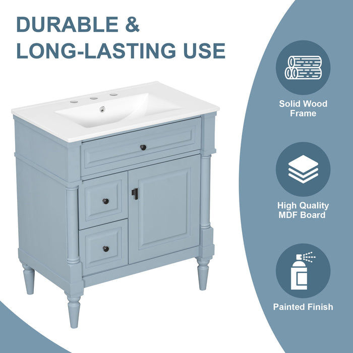 Modern Bathroom Vanity With Sink, Freestanding Cabinet With Flip Drawer & Adjustable Shelf