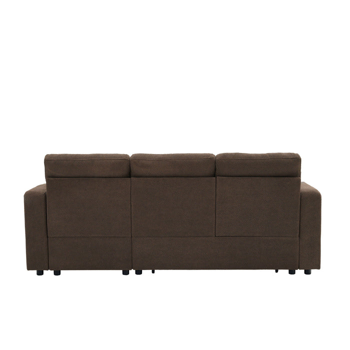Convertible L - Shaped Sectional Sofa Bed With Storage Chaise, Cup Holders