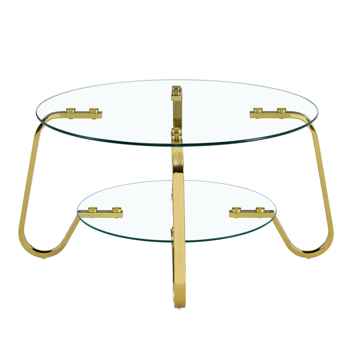 Retro Minimalist Style Metal Frame Double Layer Tempered Glass Coffee Table