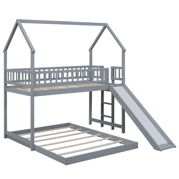 House Bunk Bed With Slide And Built In Ladder