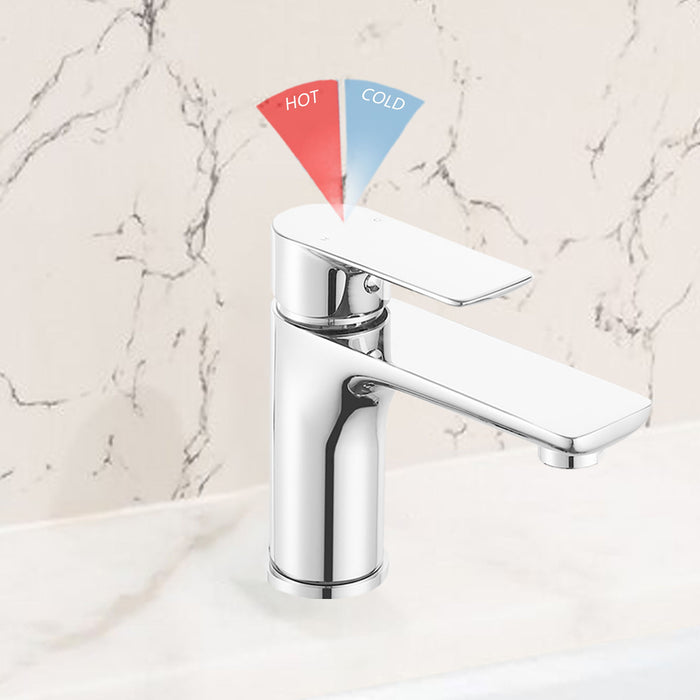 Single Handle Lavatory Basin Sink Faucet Brass Bathroom Faucet With Hot And Cold Water Control - Chrome