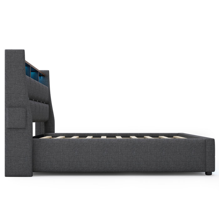 Upholstered Platform Bed With A Hydraulic Storage System, LED And USB Charging (Without Mattress)