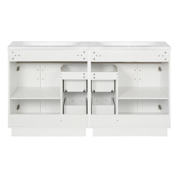 Bathroom Vanity With Dual Sinks, 4 Cabinet Doors, 4 Drawers, Adjustable Shelves - White