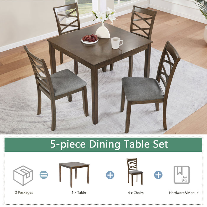 5 Piece Dining Table Set & 4 Chairs - Walnut