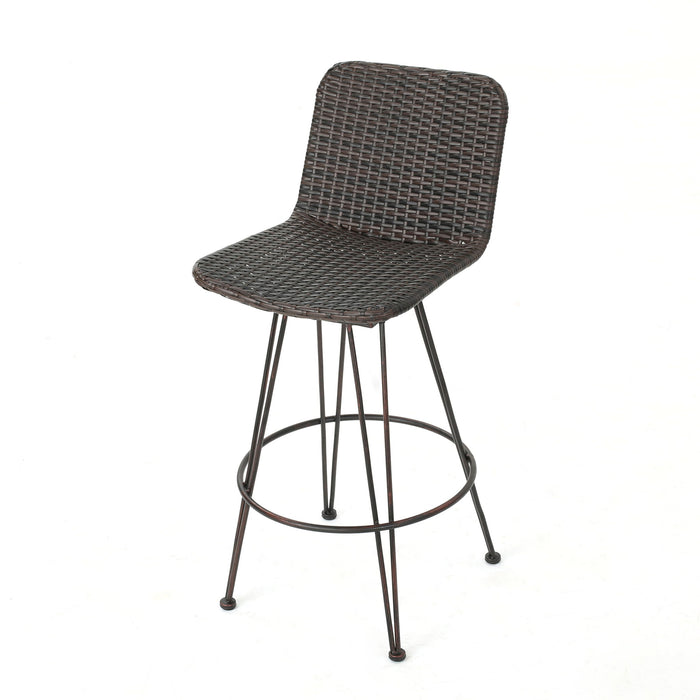 Outdoor Rattan Barstools With Black Brush Copper Iron Frame (Set of 2) - Multi Brown