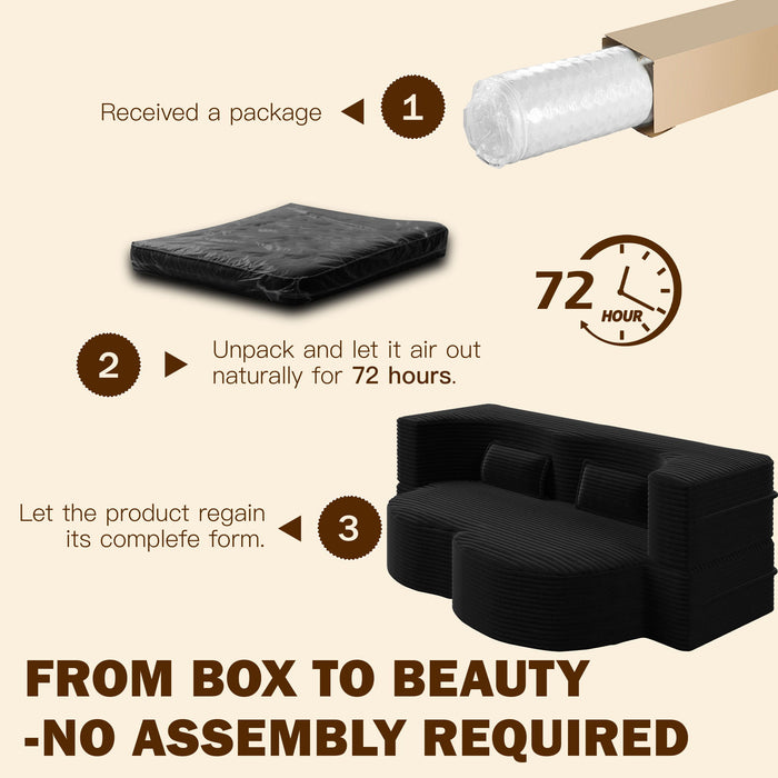 Modern Floor Sofa With 2 Pillows, Convertible Twin Size Folding Mattress For Living Room