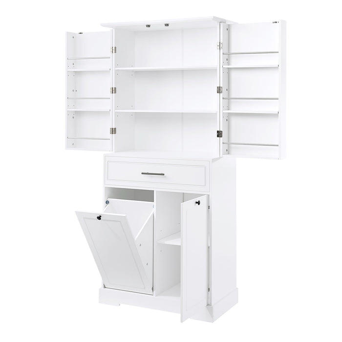 Freestanding Bathroom Storage Cabinet With Doors, Drawers, And Tilt Out Laundry Hamper - White