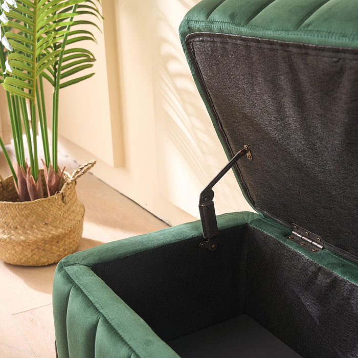 Wide Upholstered Velvet Storage Soft Bench Ottoman With Metal Legs