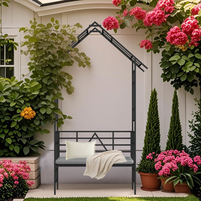 Garden Arch With Bench Turned Into Flower Stand Climbing Plants Support Outdoor - Black