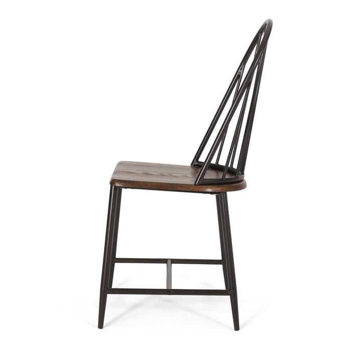 Rustic Farmhouse Style Dining Chair With Spindle Backrest - Dark Brown