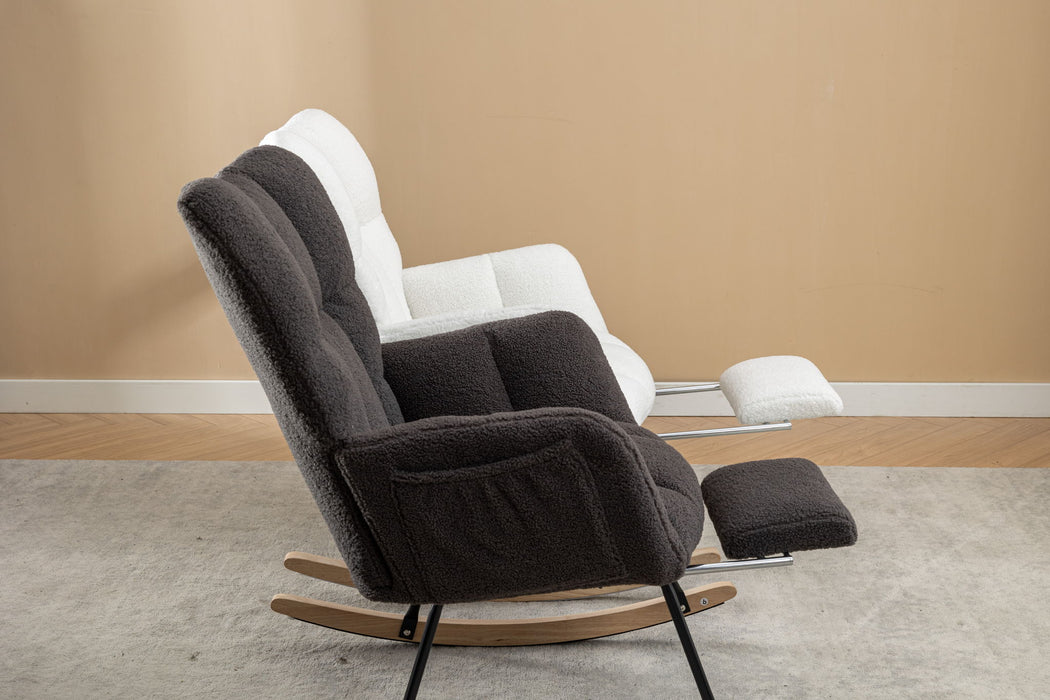 Teddy Fabric Rocking Chair With Adjustable Footrest - Ivory