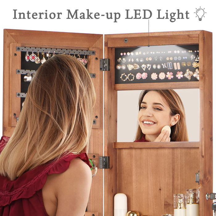 Jewelry Armoire Organizer With Full Length Mirror, Wall Mounted Lockable Cabinet With LED Light