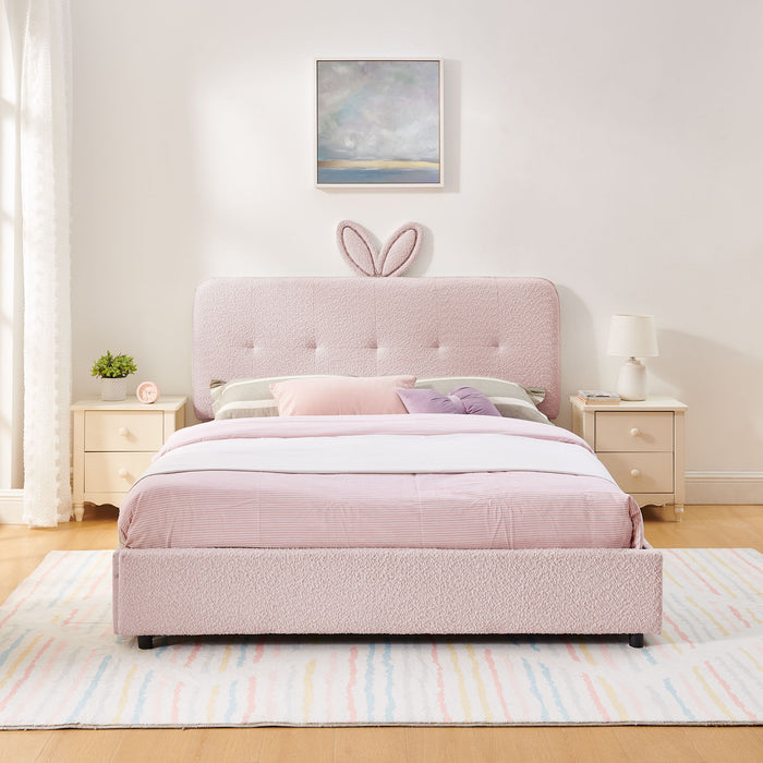 Upholstered Bed With Oversized Rabbit Ear Headboard, LED Lights & 4 Storage Drawers