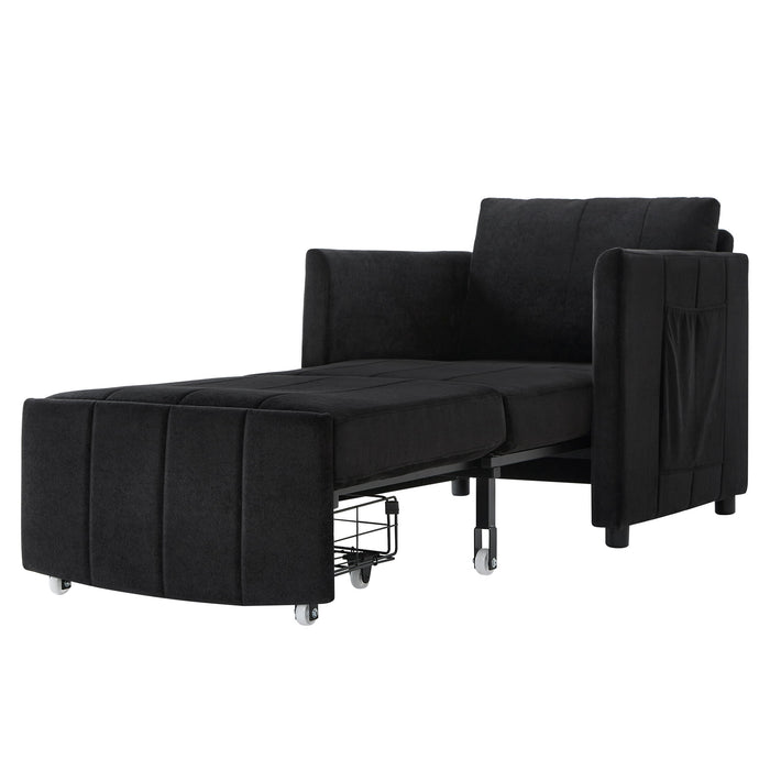 Upholstered Convertible Sleeper Sofa With 5 Position Backrest, Side Pockets, Storage