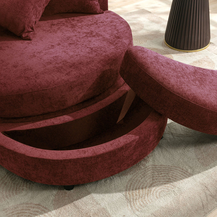 360° Swivel Accent Barrel Chair With Storage Ottoman & 4 Pillows, Modern Leisure Chair Round Accent For Living Room