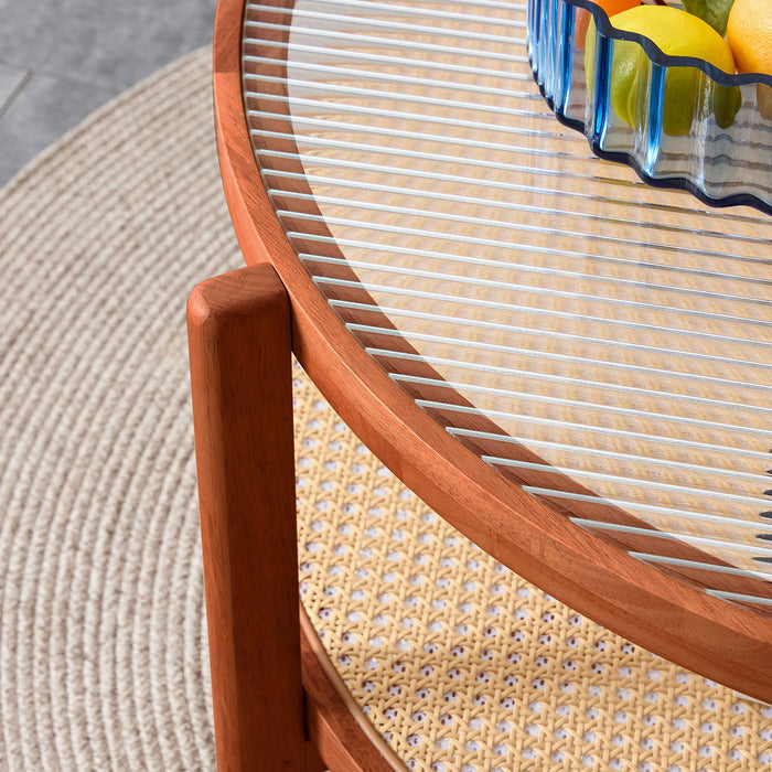 Modern Style Circular Double Layer Tea Table With Rattan Weave