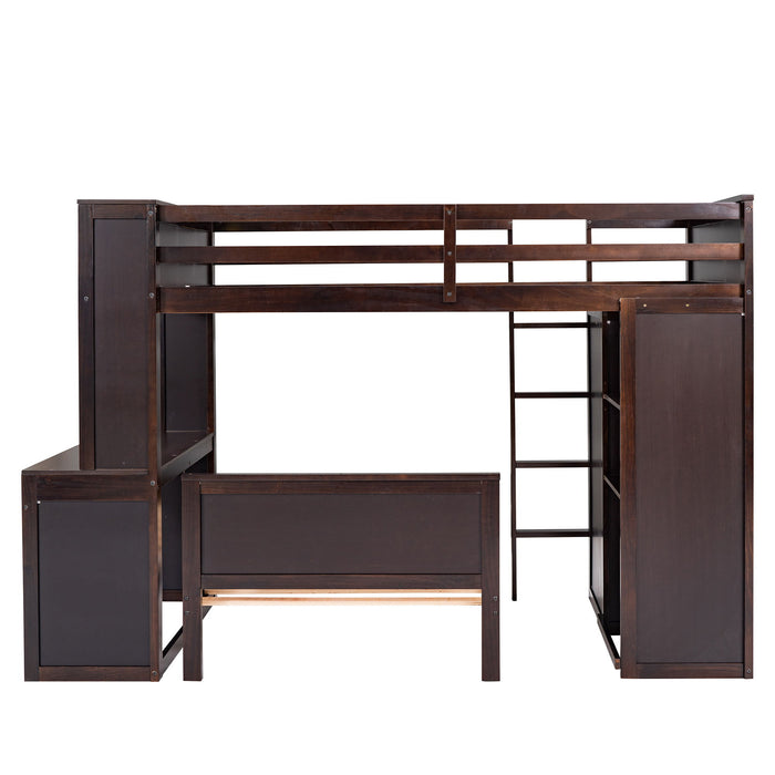 Loft Bed With A Stand Alone Bed, Shelves, Desk, And Wardrobe
