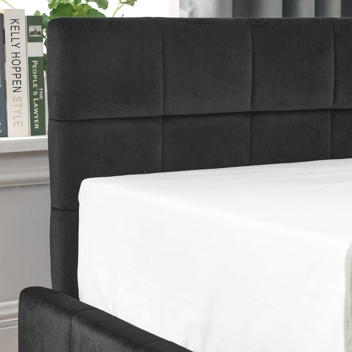 Storage Elegant Upholstered Tufted Bed Frame With Backrest And Armrests