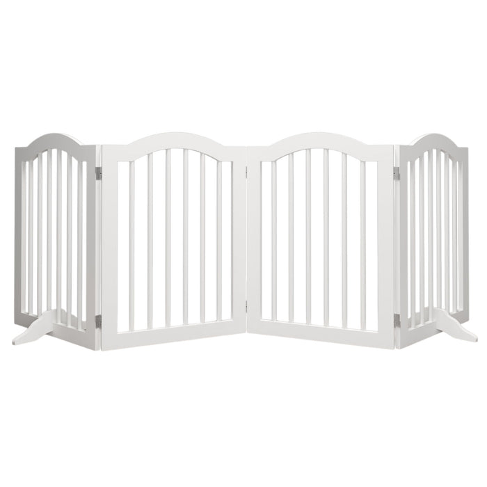 4 Panel Freestanding Pet Gate With Foldable Design And Support Feet - White