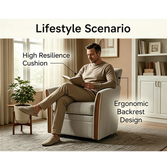 Swivel Accent 360° Rotating Armchair With Turntable Base For Living Room - Cream Beige