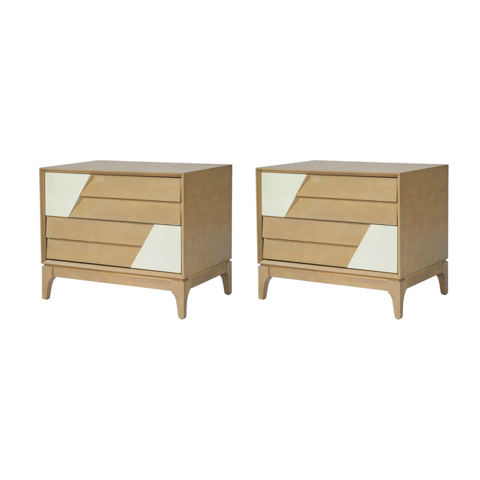 Japandi 2 Drawer Nightstand With Geometric Design