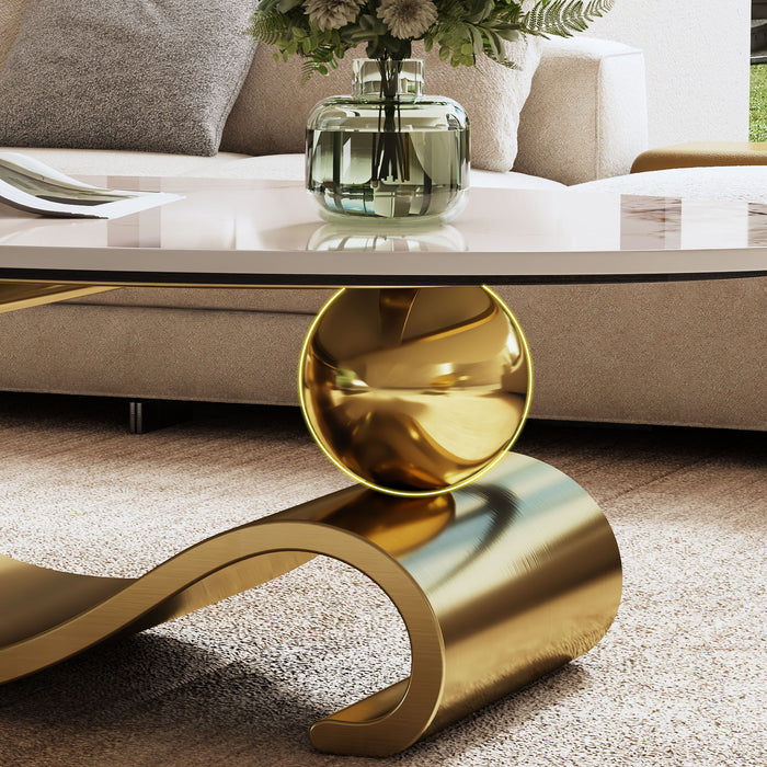 Oval Coffee Table For Living Room - Gold / White