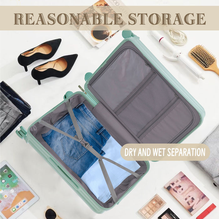 20" / 24" / 28" 3 Pieces / Set Spinner Wheel Luggage, Carry On Suitcase, With Cup Holder & USB Port & Phone Holder