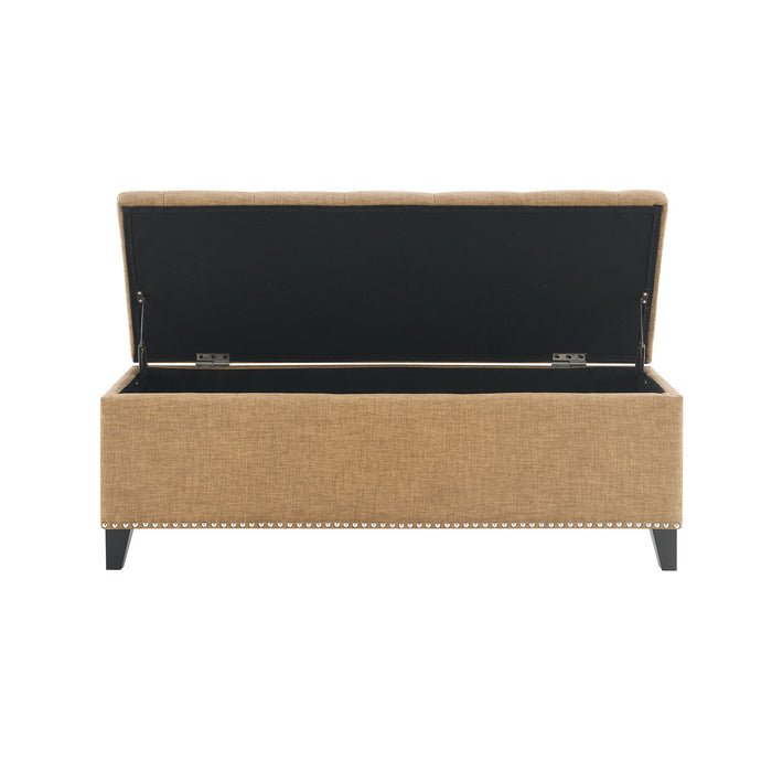 Button-Tufted Storage Ottoman With Safety Close Hinge