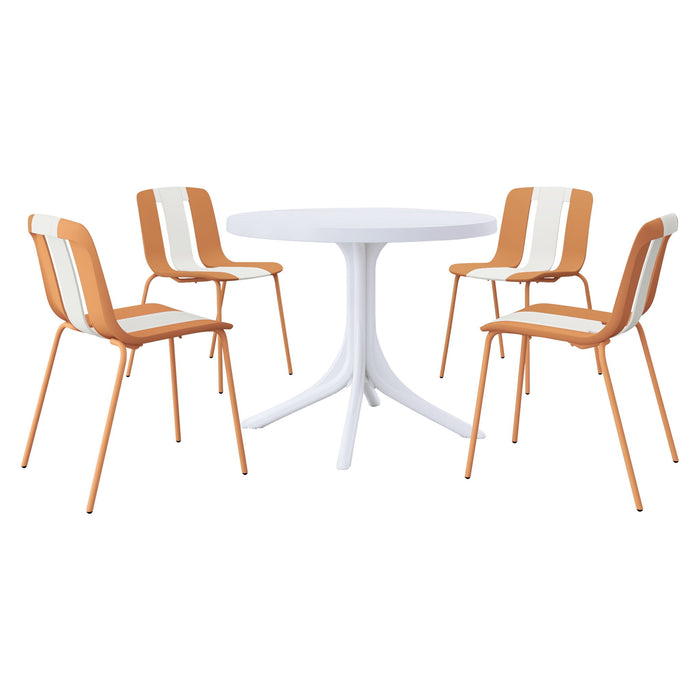 4 Piece Set Of Modern Striped Color Blocking Single Chairs With Round Table