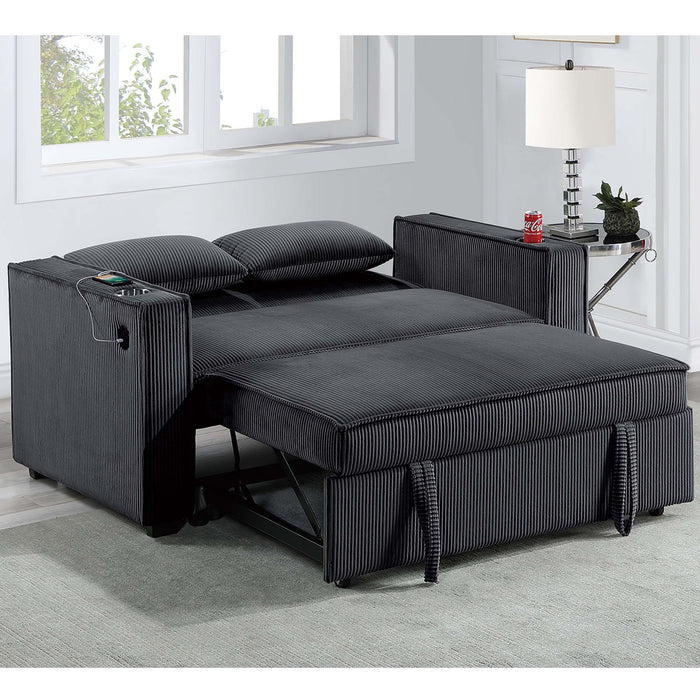 Modern Style Convertible Sofa With Pull-Out Bed, USB Ports & Cup Holders