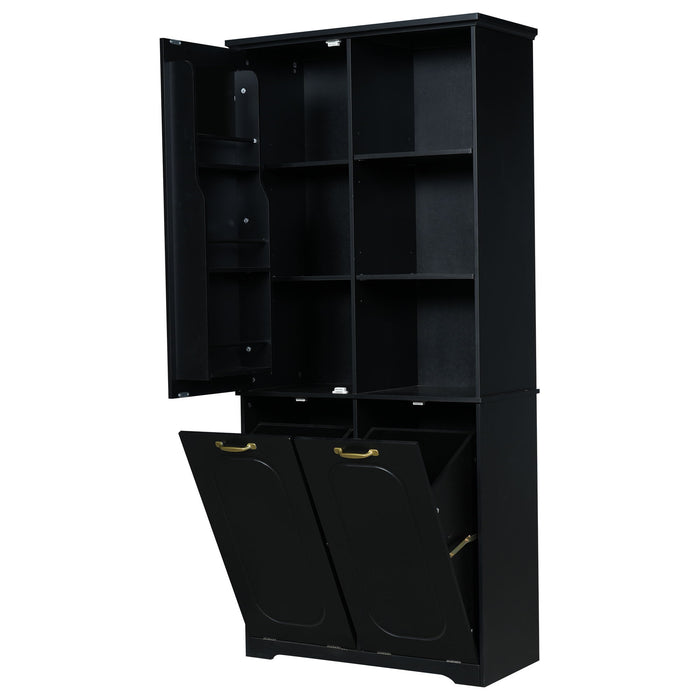 Freestanding Tall Storage Cabinet With 2 Tilt Out Hampers